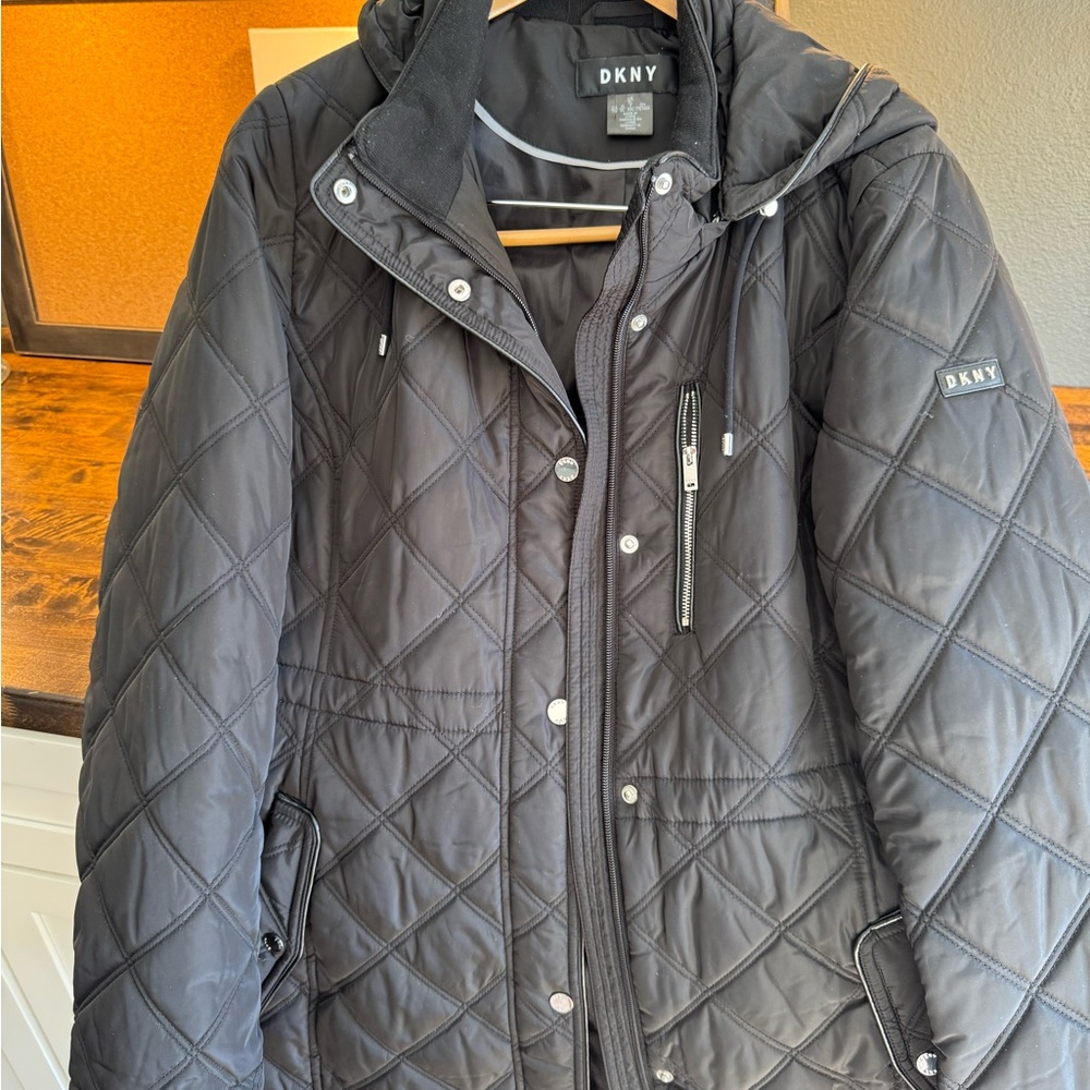 DKNY Women's Charcoal Quilted Puffer Jacket